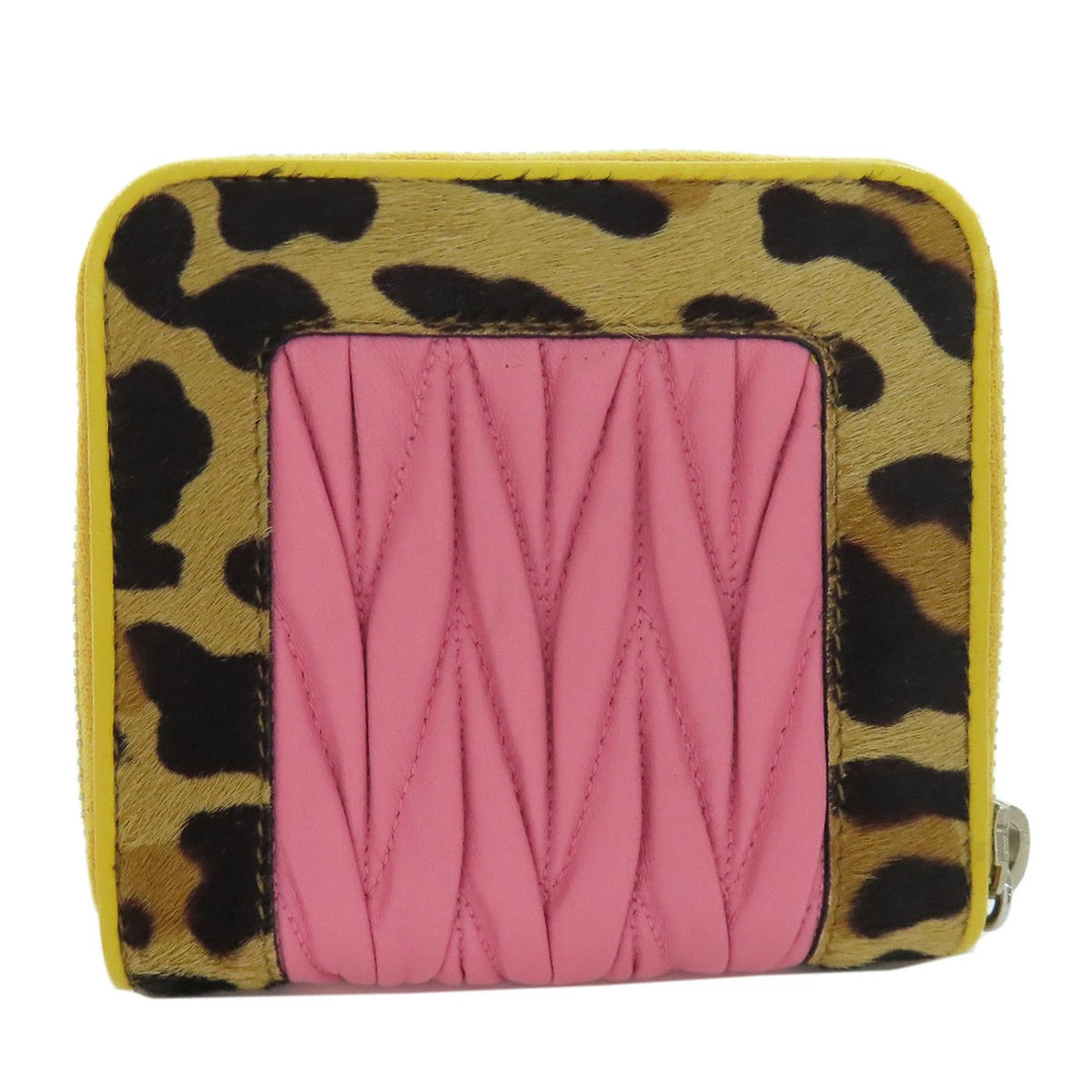 Miu Miu Wallet Matelasse fold Bi Leopard Calfskin Black